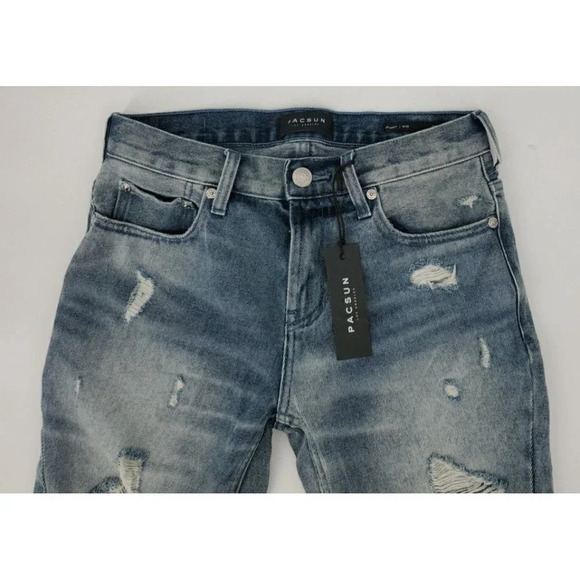 PACSUN Distressed Lt Wash Long Shorts Raw Hem Skinny Size W28 NWT - Picture 4 of 11